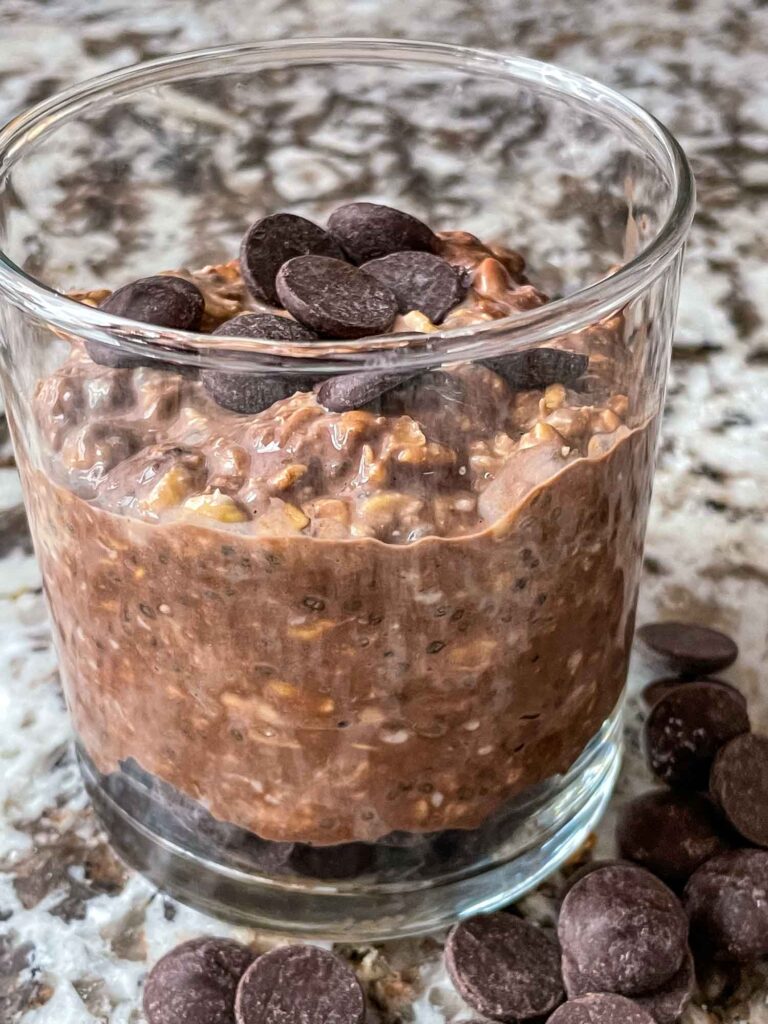 Chocolate Overnight Oats in a glass jar