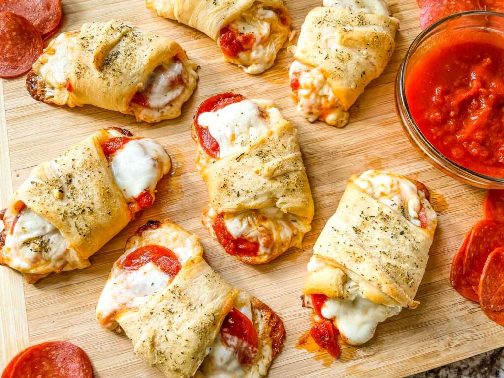 The Pizza Crescent Rolls on a board