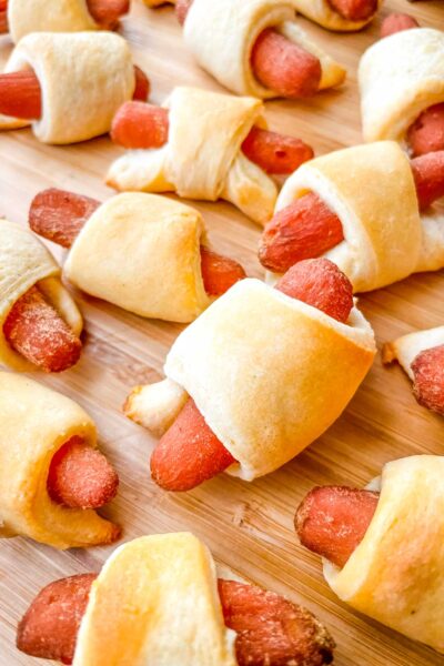 Vegan Carrot Pigs in a Blanket cooked and spread out