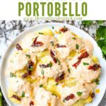 Pin of Copycat Olive Garden Ravioli Di Portobello on a plate with title