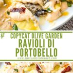 Long pin of Copycat Olive Garden Ravioli Di Portobello with title