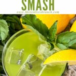 Pin of Gin Basil Smash from top view with title at top