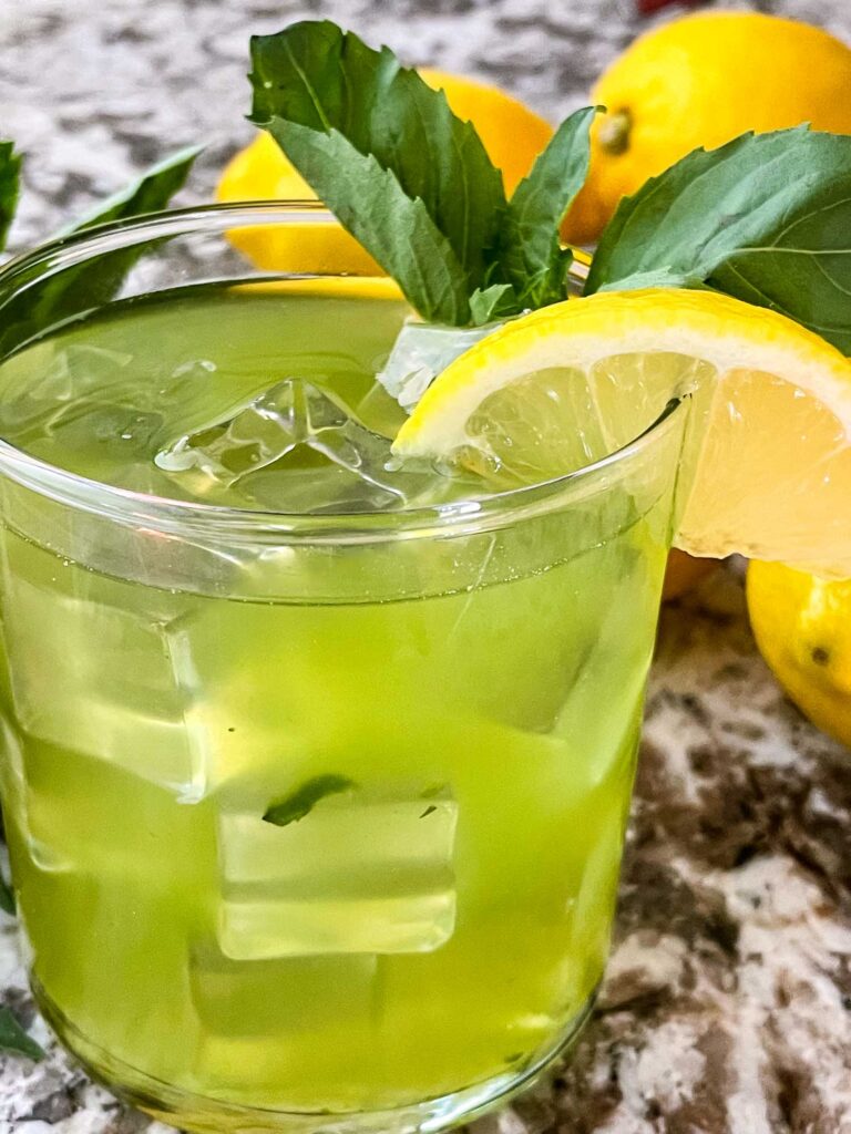 Close up of the green gin cocktail