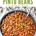 Pin of Instant Pot Pinto Beans in a bowl with title at top