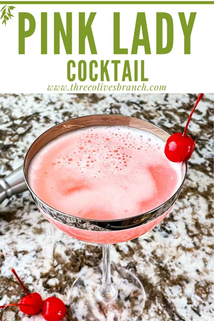 Pin of pink Pink Lady Cocktail with title
