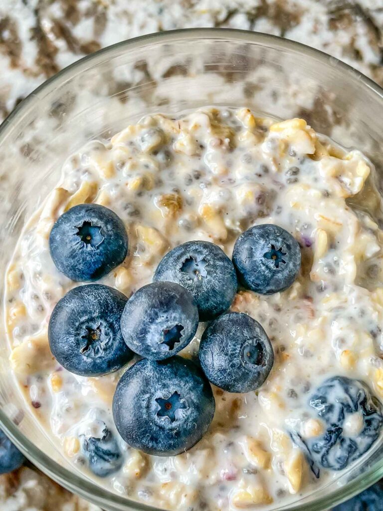 Close up view of Blueberry Overnight Oats