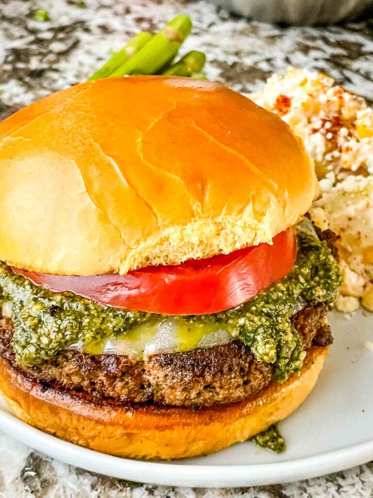 A Pesto Turkey Burgers on a plate