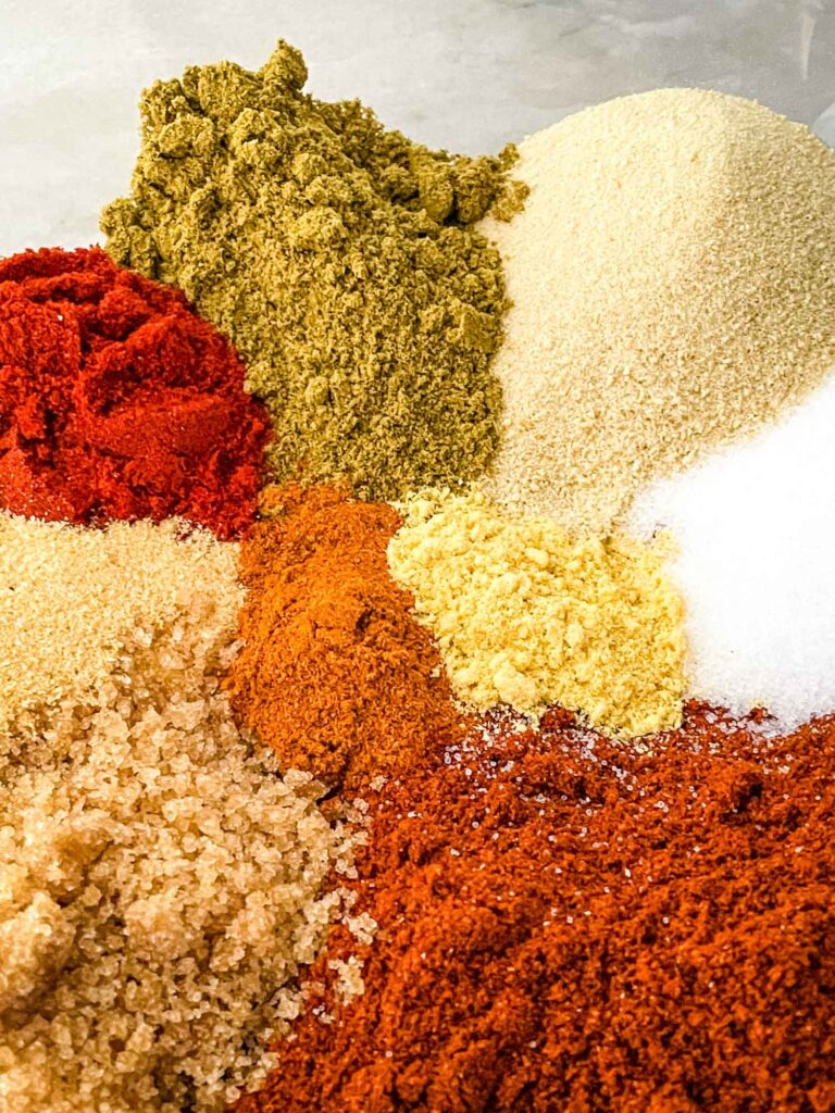 All the spices in separate piles