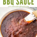 Pin of BBQ Sauce in a bowl with a brush and title at top