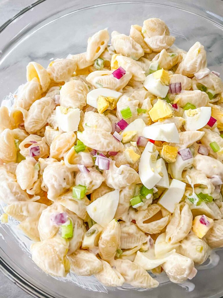 Macaroni Salad with Egg in a large bowl