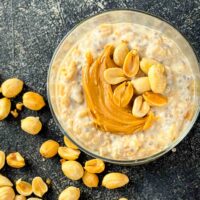 Top view of Peanut Butter Overnight Oats in a glass