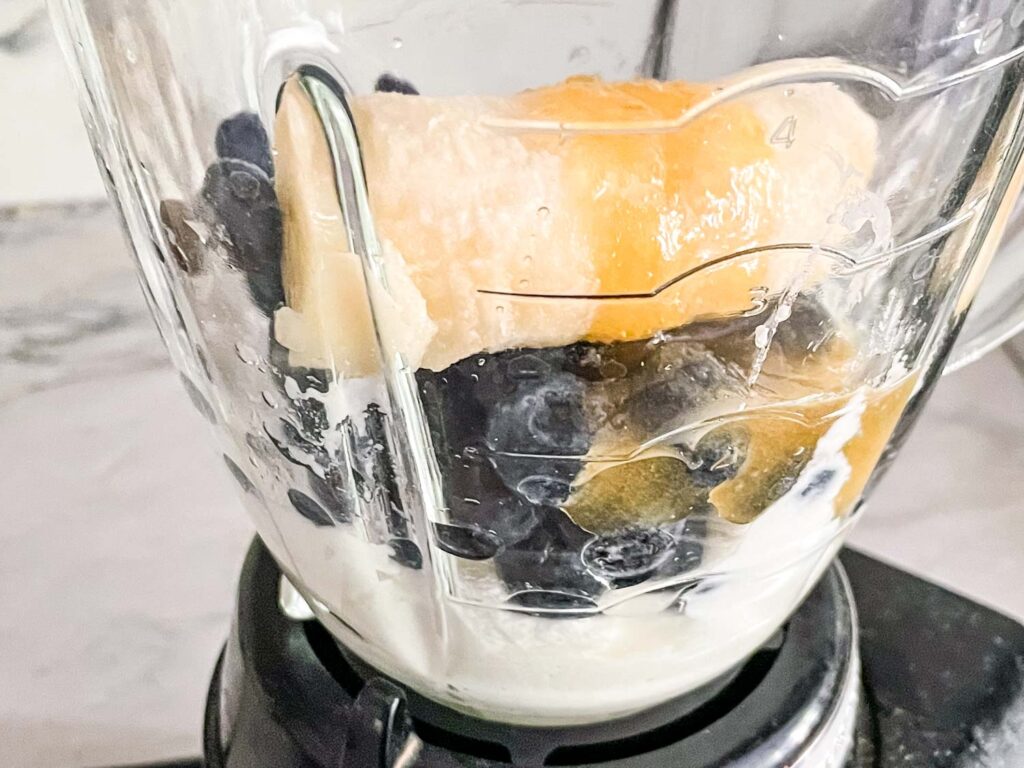 The ingredients in a blender