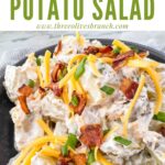 Pin of Loaded Potato Salad in a bowl with title at top