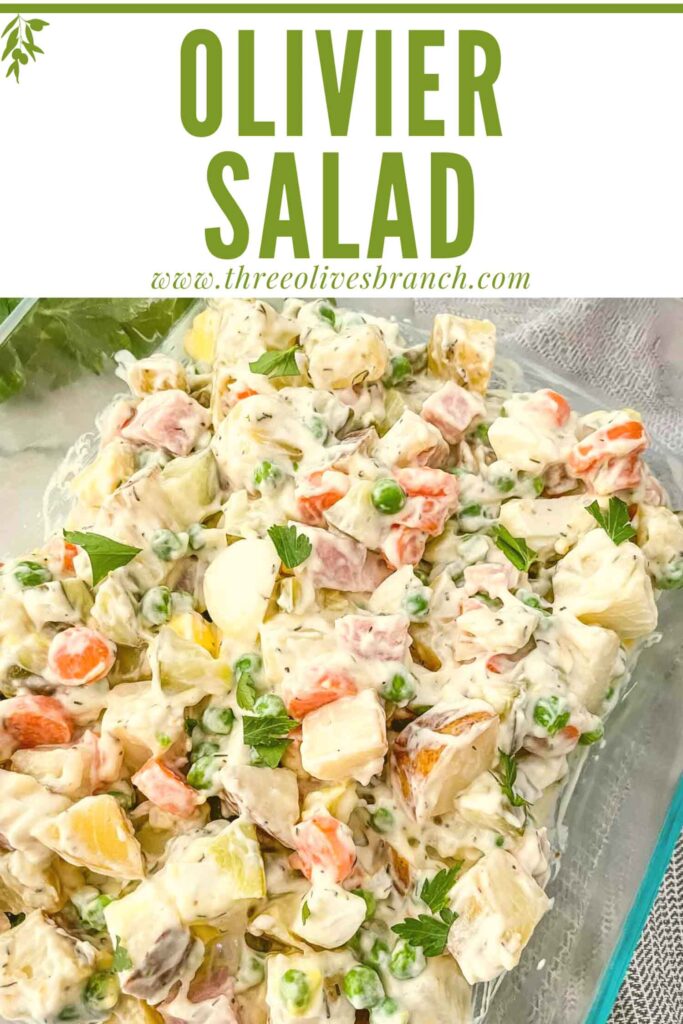 Pin of Olivier Salad in a dish with title