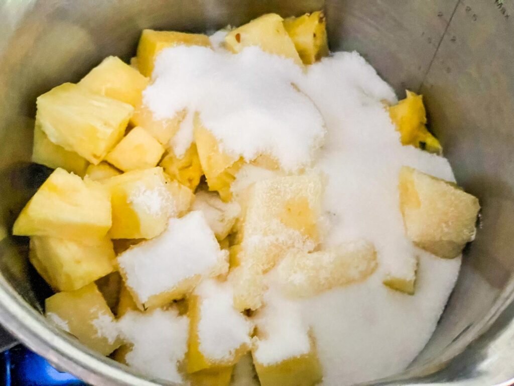 The ingredients being cooked in a pot