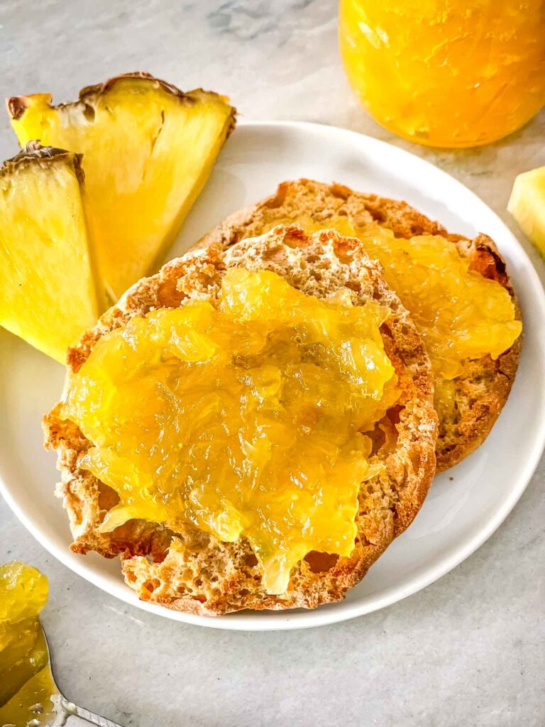 Pineapple Jam spread on English muffins