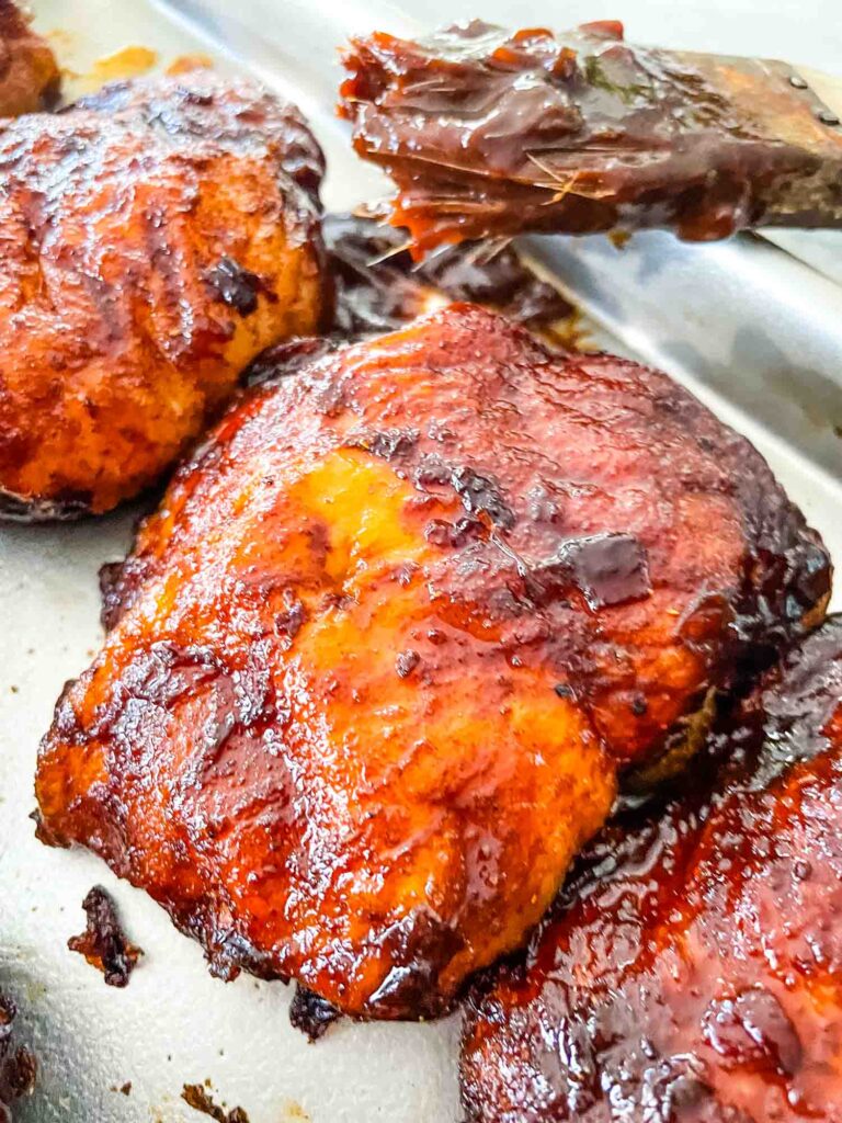 Close up of a piece of smoked chicken