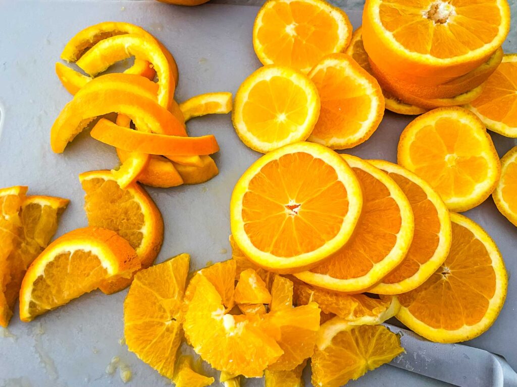 Oranges being cut
