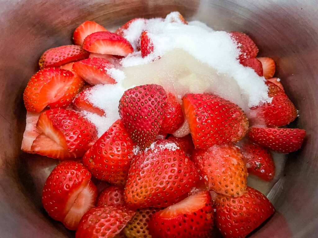 The ingredients cooking in a pot