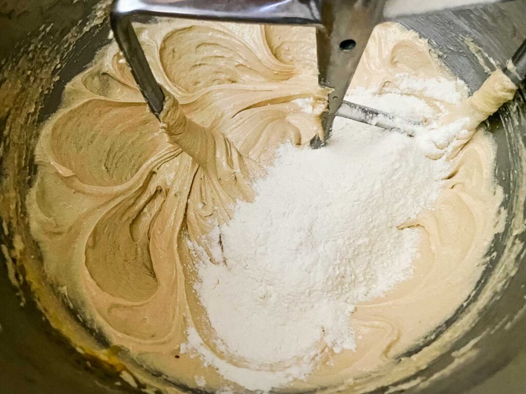 The dough and flour being mixed