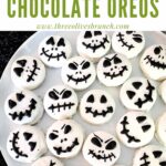 Pin of Jack Skellington Chocolate Covered Oreos on a white plate with title at top