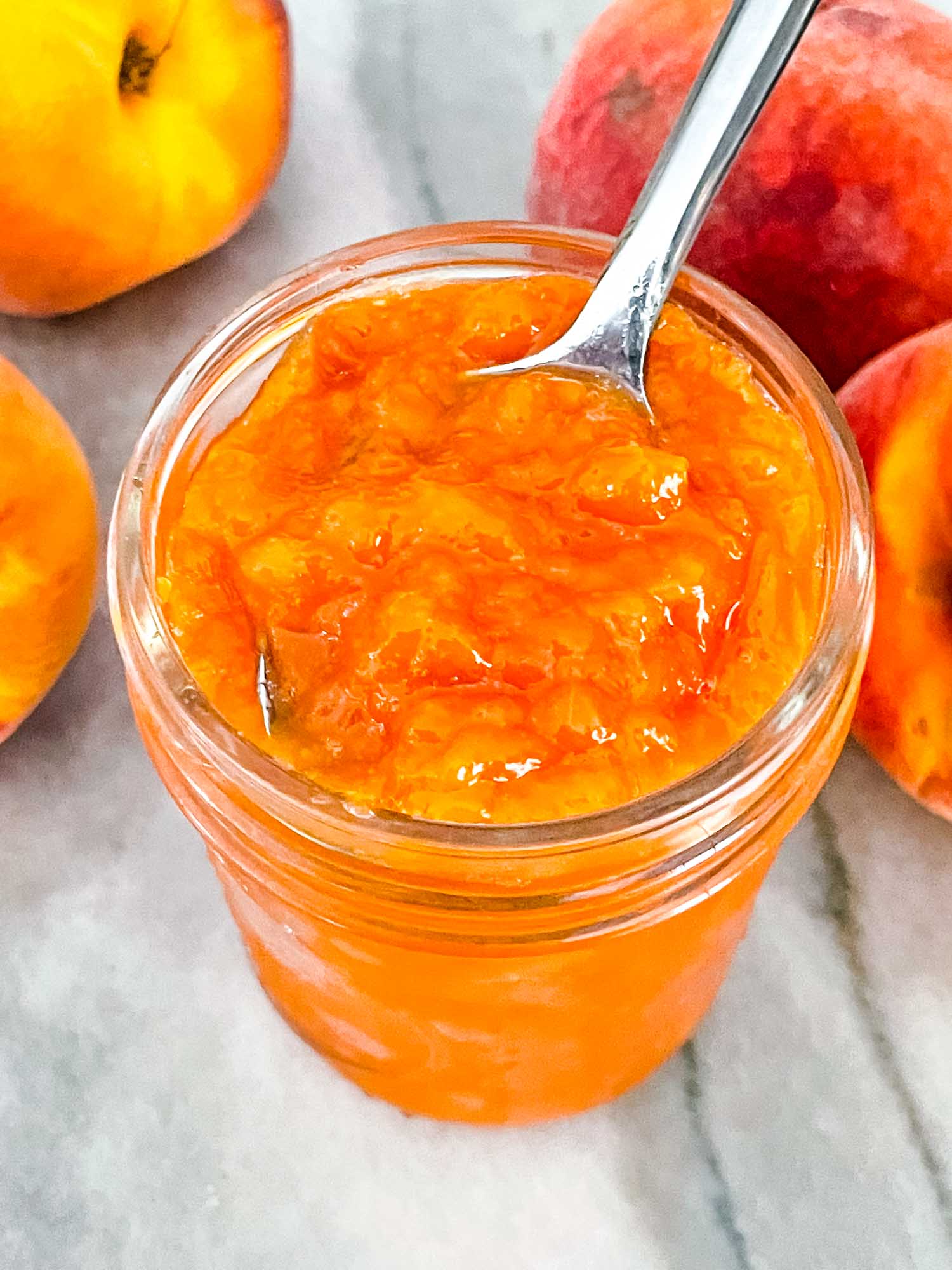 Top view of Peach Jam in a jar