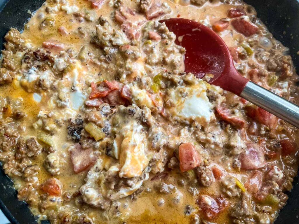The dip partially melted and cooking