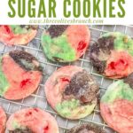 Pin of Spumoni Sugar Cookies on a cooling rack with title at top