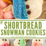 Long pin of Shortbread Snowman Cookies with title at top