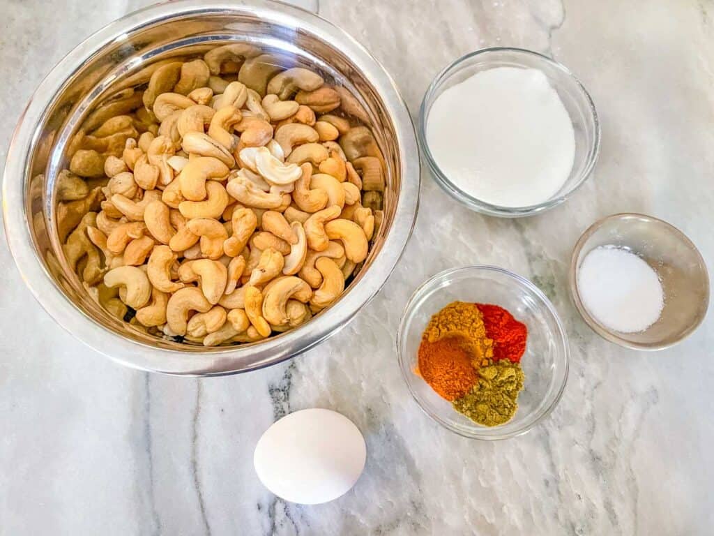 The ingredients in bowls on a counter