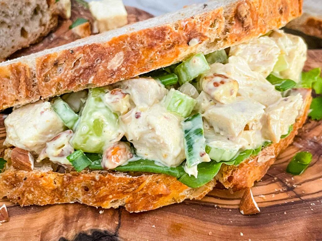 Curry Chicken Salad inside a sandwich