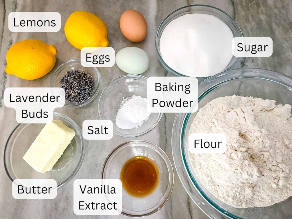 All ingredients on a counter and labeled