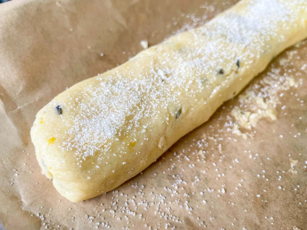 Dough shaped into a log