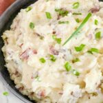 Close view of Red Skin Mashed Potatoes in a bowl