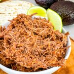 Instant Pot Shredded Beef Barbacoa in a small white bowl