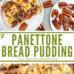 Long pin of Panettone Bread Pudding with title