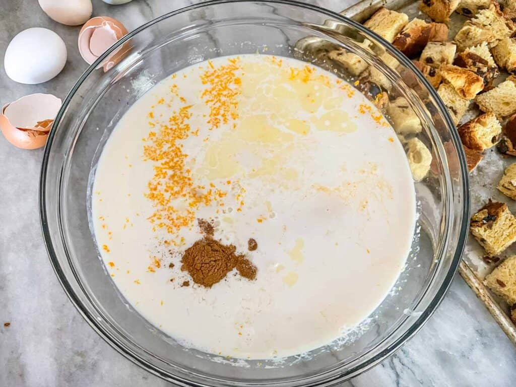 Mixing the wet ingredients in a large bowl