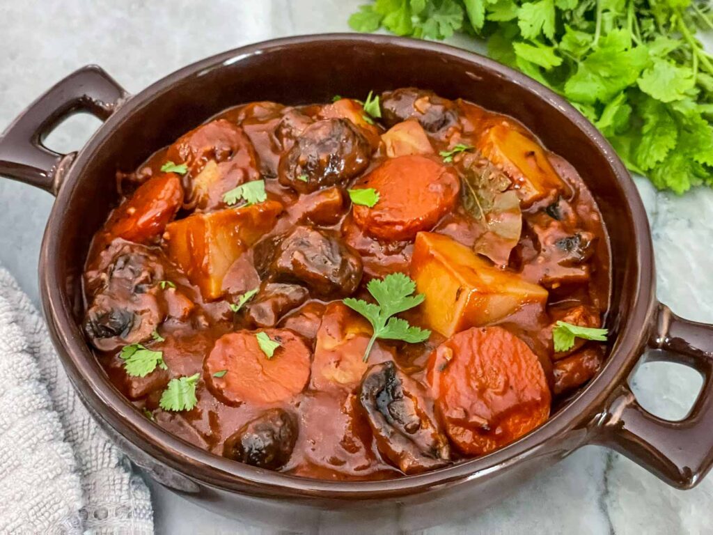 A bown bowl full of Vegan Stew