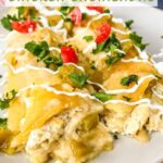 Pin of Creamy Chicken Enchiladas up close view with title at top