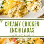 Long pin of Creamy Chicken Enchiladas with title