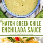Long pin of Hatch Chile Green Sauce for Enchiladas with title