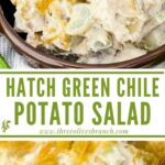 Long pin of Hatch Green Chile Potato Salad in a dish with the title in the middle