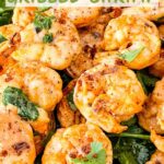 Pin of Mexican Grilled Shrimp up close with title at top