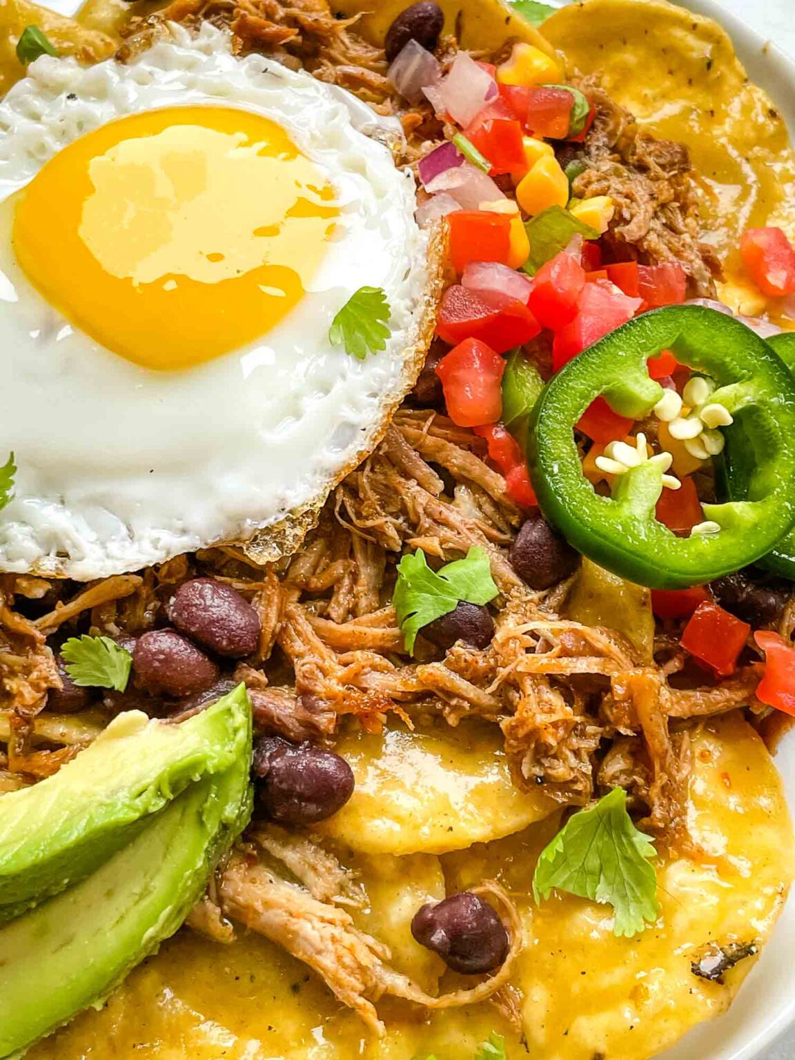 Pork Carnitas Green Chilaquiles with Eggs Three Olives Branch
