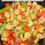 Pin of Sweet and Sour Shrimp Stir Fry in a wok with title at top