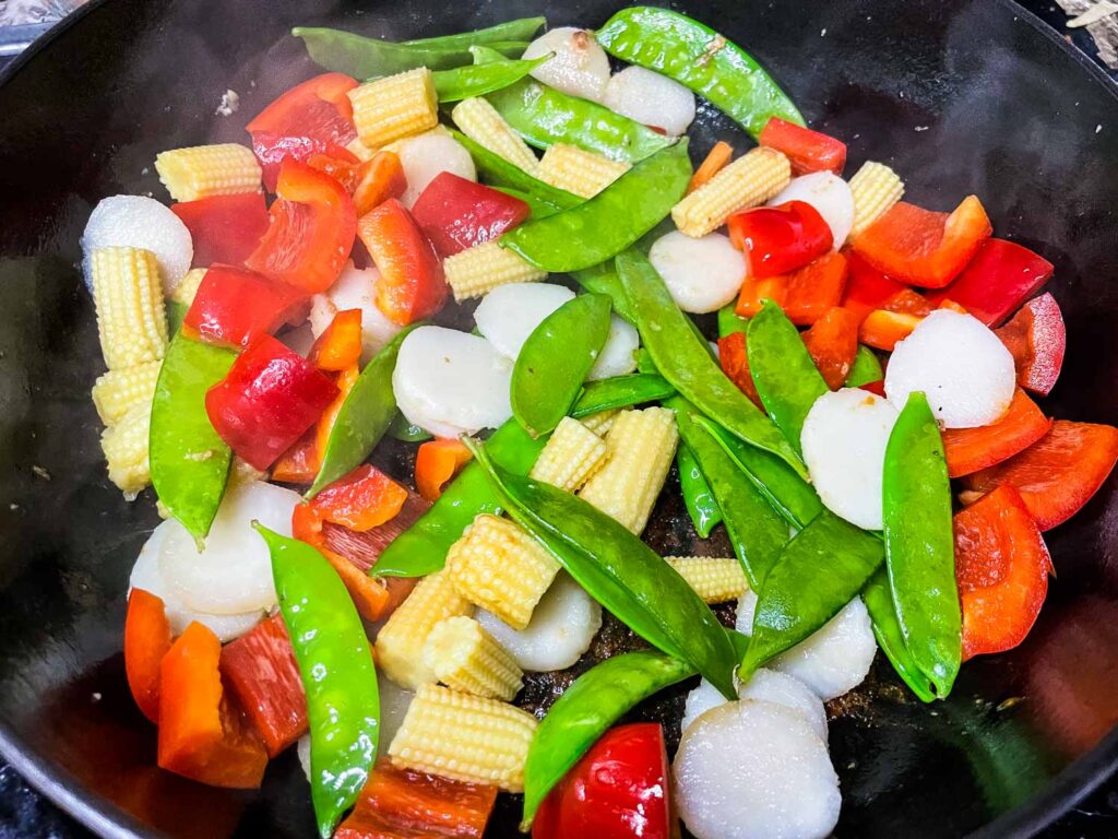 The vegetables cooking