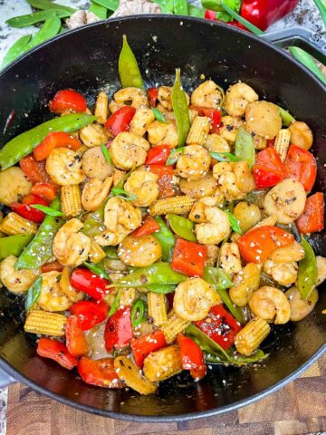 Sweet and Sour Shrimp Stir Fry in a large wok