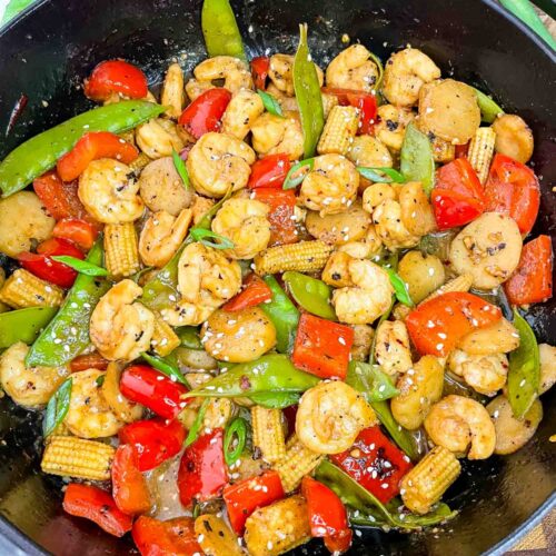 Sweet and Sour Shrimp Stir Fry in a large wok