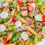 Top view of Italian Antipasto Pasta Salad in a bowl