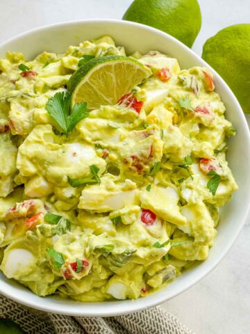 Close view of Avocado Egg Salad in a bowl
